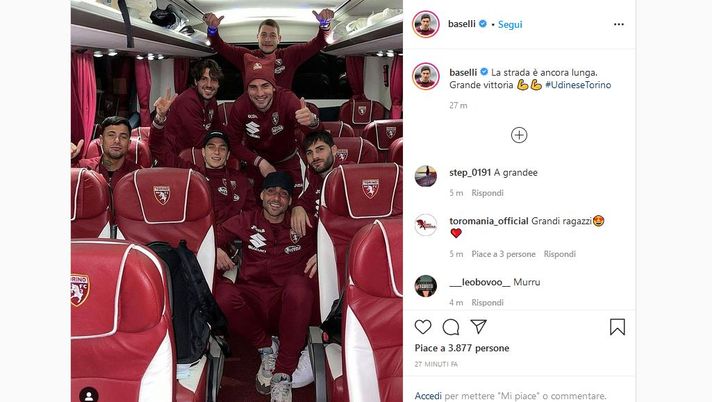 Udinese-Torino 0-1, i festeggiamenti granata social: “Vittoria con spirito Toro”- immagine 1
