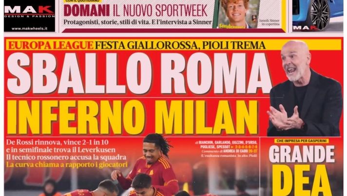 PRIMA PAGINA GAZZETTA DELLLO SPORT OGGI