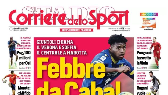prima pagina corriere dello sport oggi