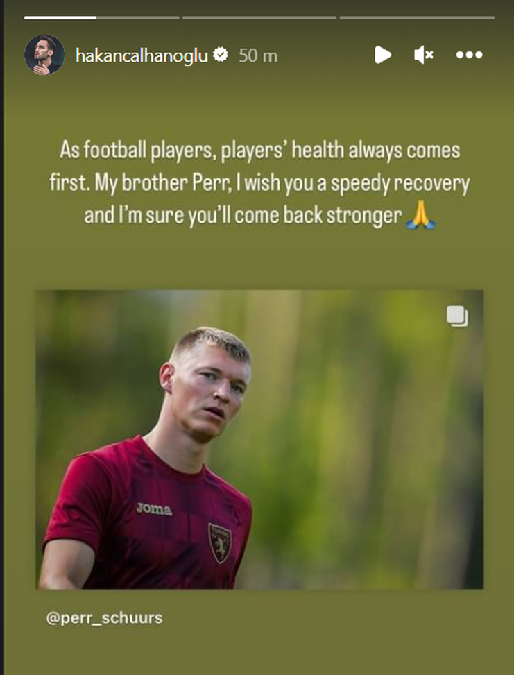 Torino-Inter, il messaggio di Calhanoglu a Schuurs: “Tornerai più forte di prima” Torino-Inter, il messaggio di Calhanoglu a Schuurs: “Tornerai più forte di prima” - immagine 1