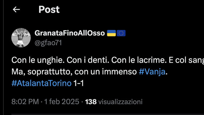 Atalanta-Torino 1-1, le reazioni social: “Con le unghie. Con i denti. Con Vanja” - immagine 1