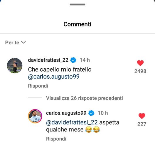 Carlos Augusto avverte Frattesi sull’esplosione…di capelli: “Aspetta qualche mese e vedrai”- immagine 3