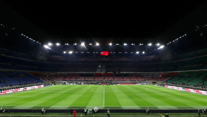 MILAN, ITALY - MARCH 02: General view inside the stadium prior to the Serie A match between AC Milan and SS Lazio at Stadio Giuseppe Meazza on March 02, 2025 in Milan, Italy. (Photo by Marco Luzzani/Getty Images)  milan-como-san-siro-curiosita-statistiche-dati-opta