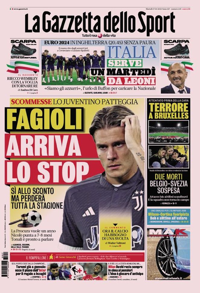Prima pagina Gazzetta 17 ottobre