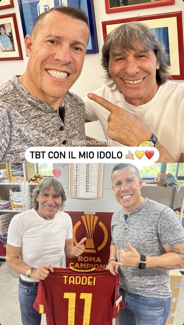 Roma, Taddei incontra Bruno Conti e non trattiene la gioia: “Con il mio idolo”- immagine 2