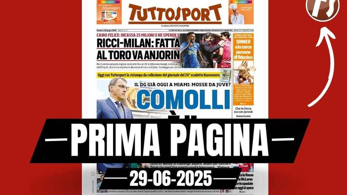 Prima pagina Tuttosport: 'Ricci-Milan, fatta per 25 milioni'