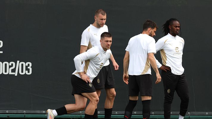 CAIRATE, ITALY - MAY 03: Luka Jovic of AC Milan in action during AC Milan training session at Milanello on May 03, 2025 in Cairate, Italy. (Photo by Claudio Villa/AC Milan via Getty Images) Luka Jovic