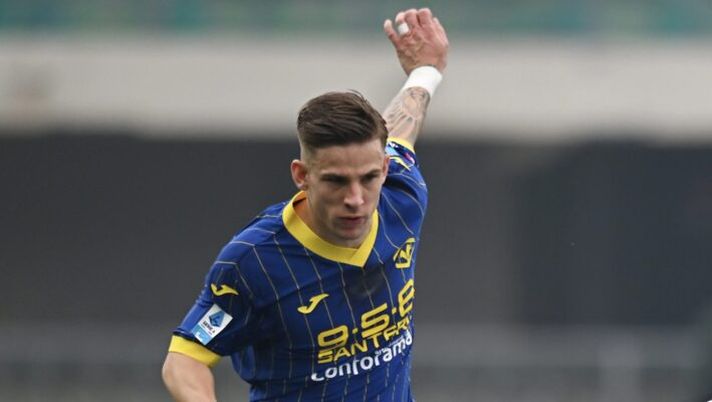 VERONA, ITALY - FEBRUARY 23: Dodo of Fiorentina is challenged by Tomas Suslov of Hellas Verona during the Serie A match between Verona and Fiorentina at Stadio Marcantonio Bentegodi on February 23, 2025 in Verona, Italy. (Photo by Alessandro Sabattini/Getty Images) La Gazzetta esalta Suslov, che voto: “Infaticabile nel doppio lavoro” - immagine 1