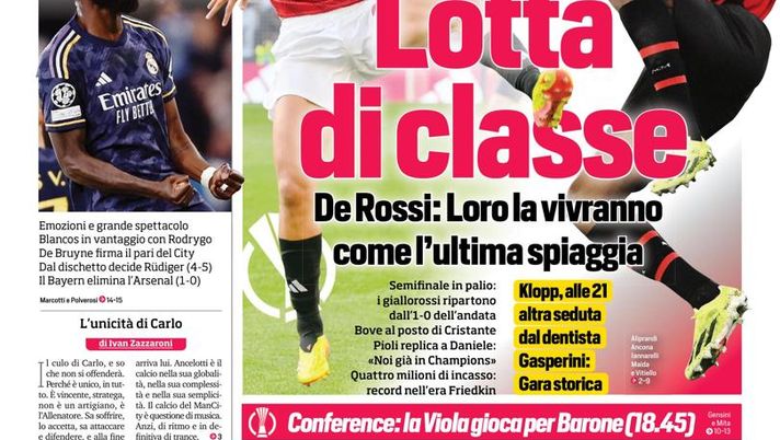 EDICOLA CDS – Ancelotti manda a casa Guardiola. Roma-Milan è lotta di classe - immagine 1