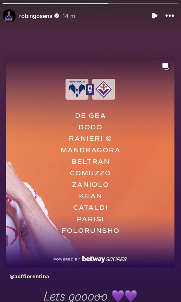 FOTO – L’incoraggiamento social di Gosens prima di Verona-Fiorentina- immagine 2