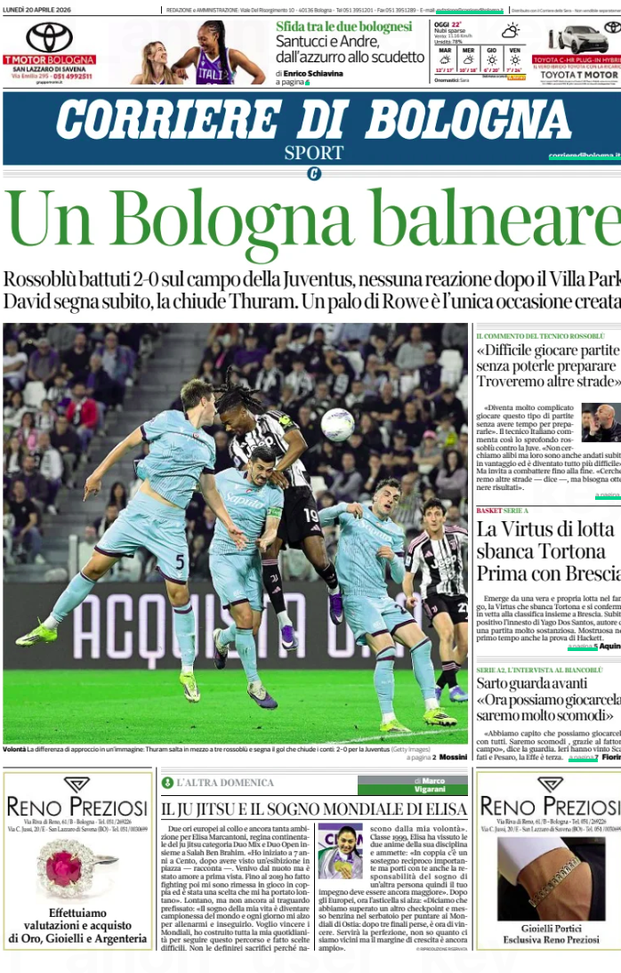 Il Bologna si scioglie a Torino: le prime pagine dei giornali- immagine 2