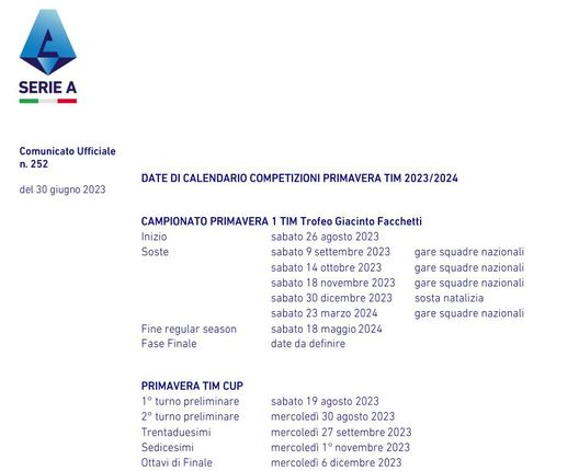 Primavera, svelate le date del campionato: il calendario- immagine 2