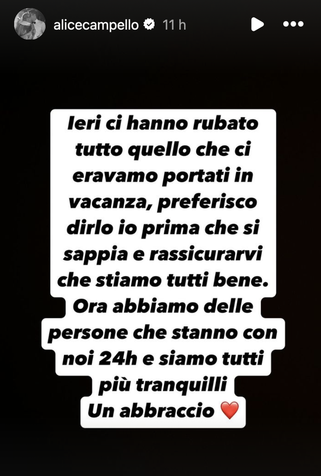 Alice Campello: “Ci hanno rubato tutto in vacanza, ma stiamo tutti bene”- immagine 2