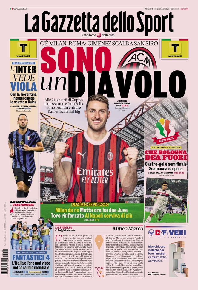Prima Pagina Gazzetta dello Sport 5 febbraio