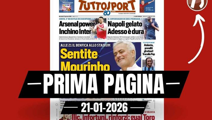 Prima pagina Tuttosport: 'Sentite Mourinho: 'Allenerei la Juve'. Stasera Benfica allo Stadium'