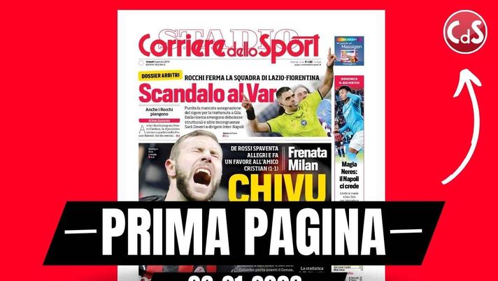 Prima pagina Corriere dello Sport: 'De Rossi spaventa Allegri, frenata Milan. Chivu è solo'