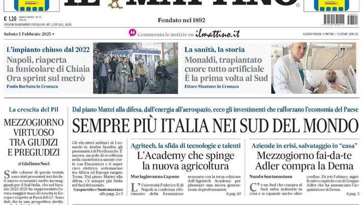 prima pagina il mattino oggi