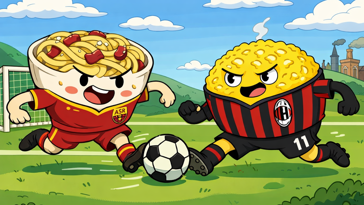 L'eterno duello tra carbonara e risotto giallo Roma Milan