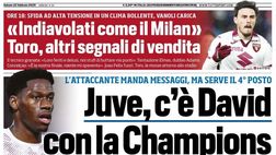 PRIMA PAGINA TUTTOSPORT OGGI: “Ausilio: Champions all’Inter e scudetto al Napoli, firmiamo subito!”