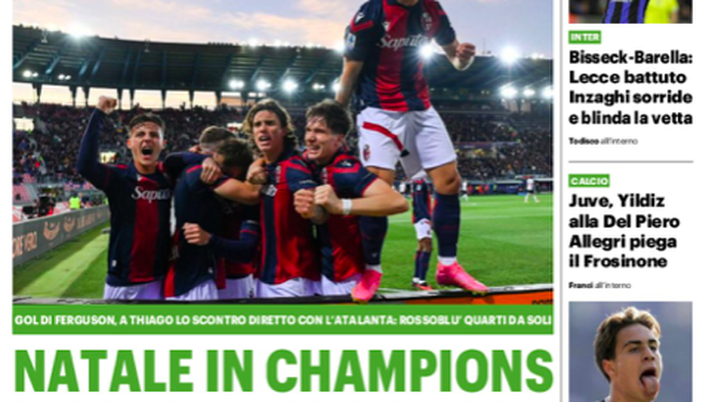 Bologna quarto a due punti dal Milan: le aperture dei giornali- immagine 2