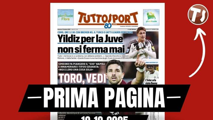 Prima pagina Tuttosport: in Serie A vincono Torino e Inter