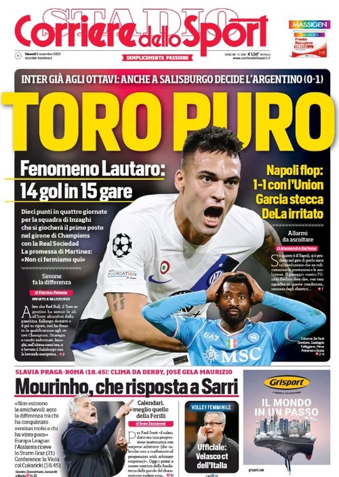 EDICOLA / CdS: Toro puro. A Salisburgo decide l’argentino: Inter già agli ottavi - immagine 1