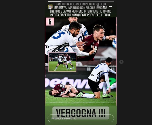 Toro-Inter, sui social Cerci attacca arbitro e Var: “Il Torino merita rispetto”- immagine 2