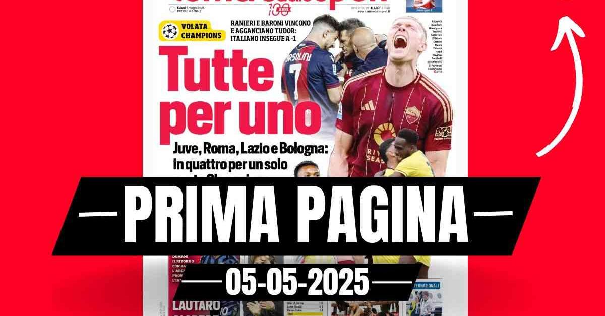 Prima pagina Corriere dello Sport: “Champions: tutte per uno” Prima pagina Corriere dello Sport: “Champions: tutte per uno”