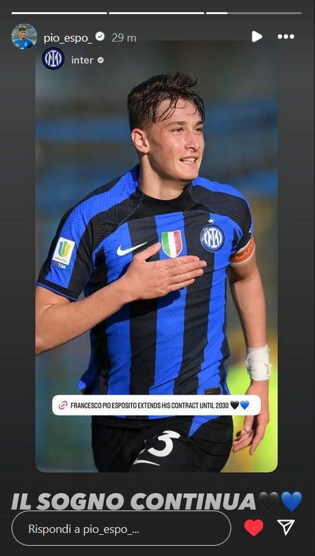Inter, la gioia di Esposito dopo il rinnovo fino al 2030: “Il sogno continua”- immagine 3