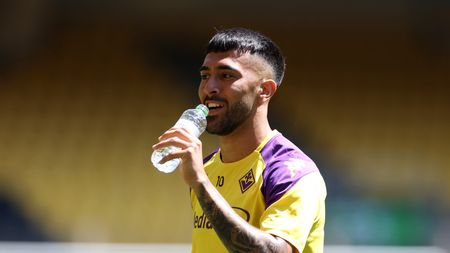ATHENS, GREECE - MAY 28: Nicolas Gonzalez of ACF Fiorentina takes a drink during a training session ahead of their the UEFA Europa Conference League 2023/24 final match against Olympiacos FC at AEK Arena on May 28, 2024 in Athens, Greece. (Photo by Michael Steele/Getty Images)