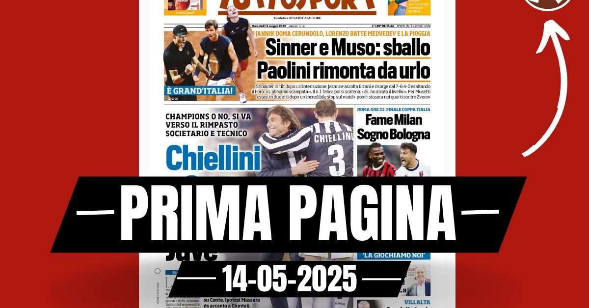 Prima pagina Tuttosport: “Coppa Italia: fame Milan, sogno Bologna” Prima pagina Tuttosport: “Coppa Italia: fame Milan, sogno Bologna”