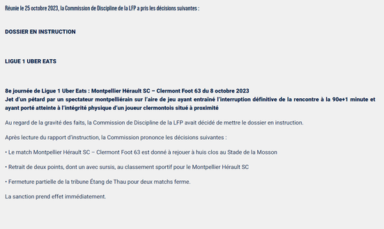 Ligue 1, è ufficiale: Montpellier-Clermont sarà rigiocata interamente e a porte chiuse!- immagine 3