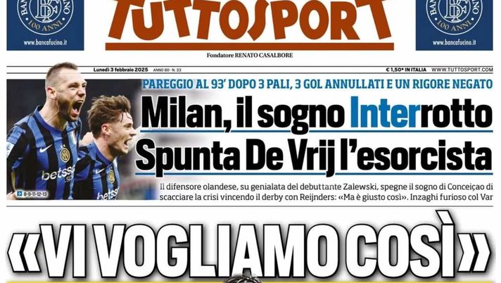 prima pagina tuttosport oggi