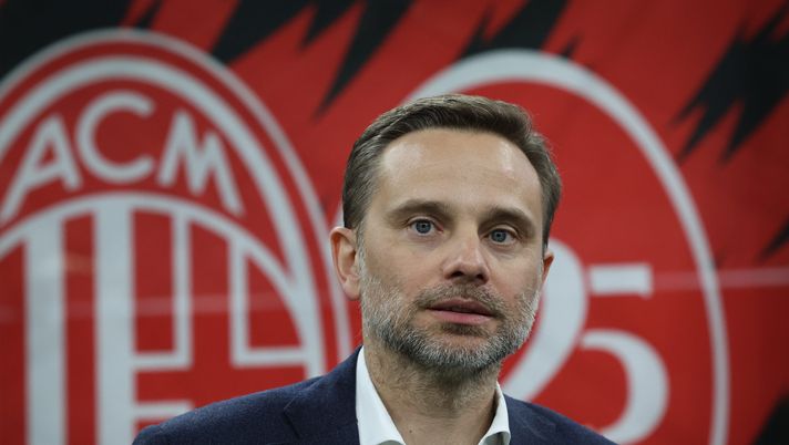 MILAN, ITALY - APRIL 02: CEO of AC Milan Giorgio Furlani looks on prior to the coppa Italia Semi Final match between AC Milan and FC  Internazionale at Stadio Giuseppe Meazza on April 02, 2025 in Milan, Italy. (Photo by Claudio Villa/AC Milan via Getty Images)  milan-tournée-singapore-furlani-pavlovic-parole