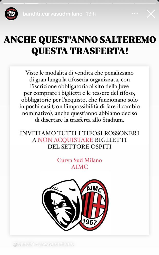 Il comunicato della Curva Sud: anche quest’anno salta la trasferta contro la Juve- immagine 2