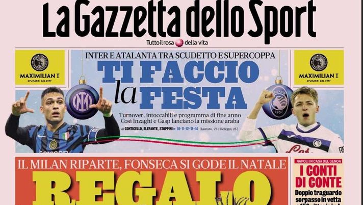 PRIMA PAGINA GAZZETTA DELLO SPORT OGGI: “Inzaghi al rinnovo, ci metto la firma”