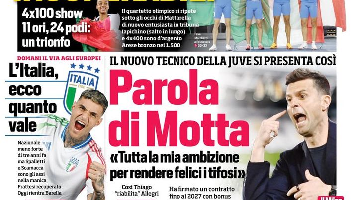 EDICOLA / CdS: Juve, parola di Motta. Italia: recuperato Frattesi. Rientra Barella EDICOLA / CdS: Juve, parola di Motta. Italia: recuperato Frattesi. Rientra Barella - immagine 1
