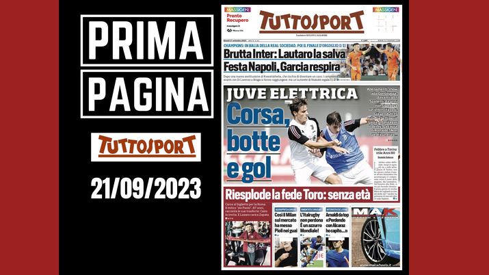 Prima pagina Tuttosport: 'Juventus elettrica'