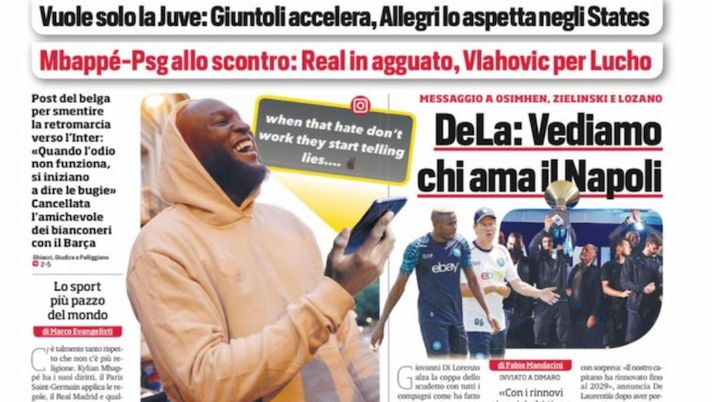 EDICOLA – Lukaku per forza. Vuole solo la Juve: Giuntoli accelera, Allegri lo aspetta - immagine 1