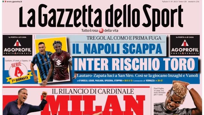 PRIMA PAGINA GAZZETTA DELLO SPORT OGGI: “Inzaghi al rinnovo, ci metto la firma”