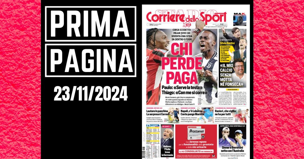 Prima pagina Corriere dello Sport: Milan Juventus, chi perde paga