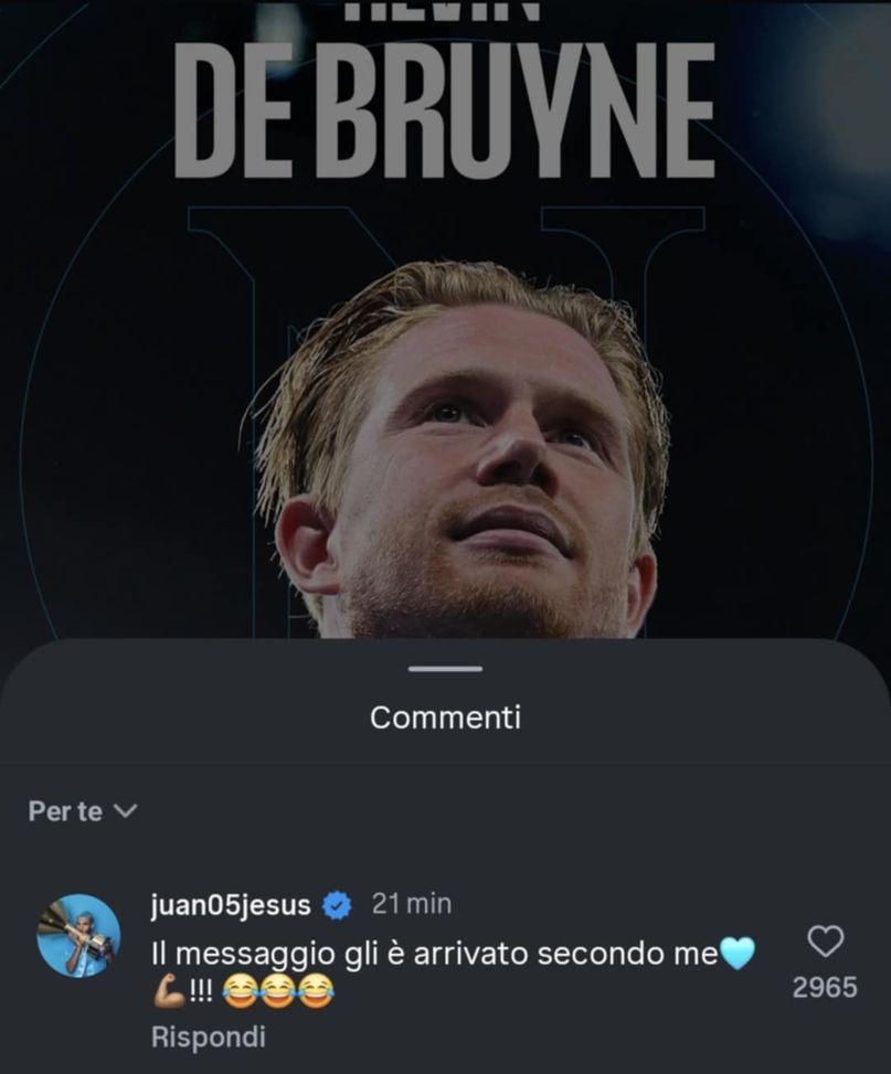 Juan Jesus dà il benvenuto a De Bruyne: “Il messaggio gli è arrivato!” – LA FOTO- immagine 2