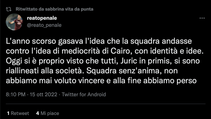 Torino-Juventus 0-1, le reazioni social: “Non abbiamo mai voluto vincere” - immagine 1