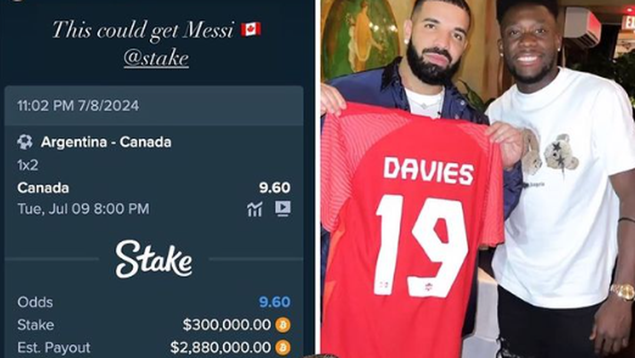 La scommesse di Drake sulla vittoria del Canada contro l'Argentina in semifinale di Copa América - Foto tratta da Account Instagram SPORTbible