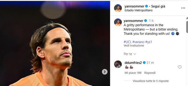 AM-Inter, Sommer: “Prestazione grintosa, ma finale amaro”. E ai tifosi scrive…- immagine 2