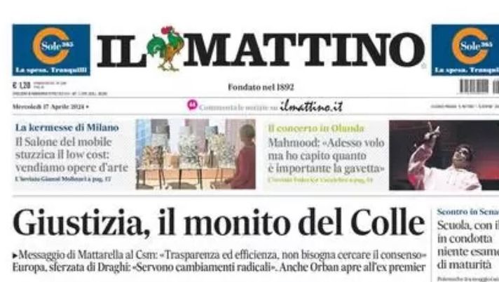 prima pagina il mattino oggi