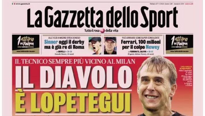 PRIMA PAGINA GAZZETTA DELLO SPORT OGGI