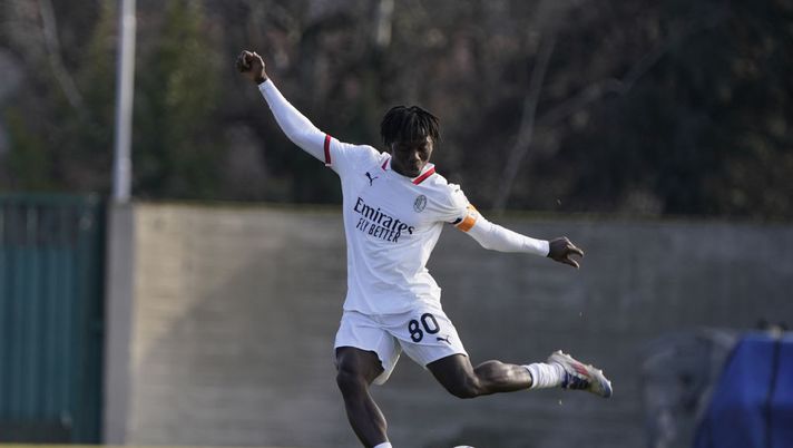 BERGAMO, ITALY - JANUARY 11: Victor Eletu of AC Milan U20 in action during the match of Primavera 1 between Atalanta U20 and AC Milan U20 at the stadium Carillo Pesenti Pigna on January 11, 2025 in Bergamo, Italy. (Photo by Pier Marco Tacca/AC Milan via Getty Images) Primavera
