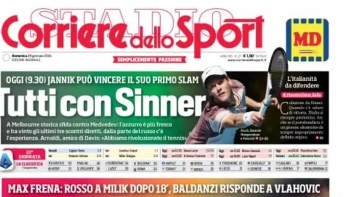 PRIMA PAGINA CORRIERE DELLO SPORT: “Lazio-Napoli è uno spareggio. Tutti con Sinner” - immagine 1