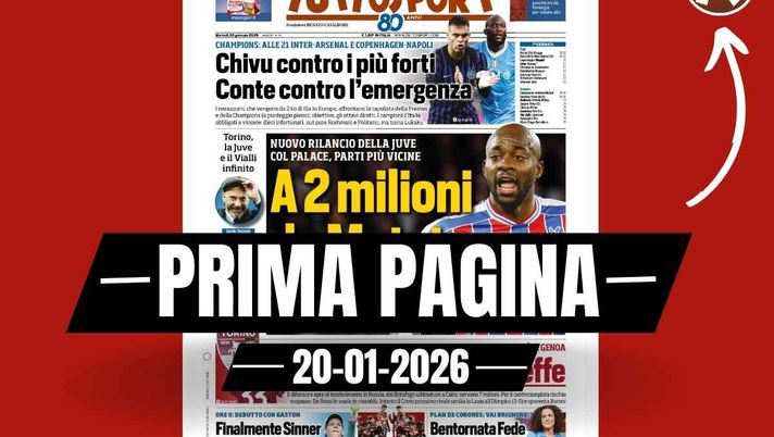 Prima pagina Tuttosport: 'A 2 milioni da Mateta: nuovo rilancio della Juve con il Palace'